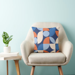 Mid Century Modern Abstract 26 Apricot, Blue Cushion