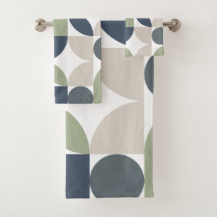 Mid Century Modern Abstract 26 Grey, Green Bath Towel Set
