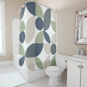 Mid Century Modern Abstract 26 Grey, Green Shower Curtain