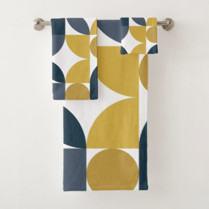 Mid Century Modern Abstract 26 Navy, Mustard Bath Towel Set