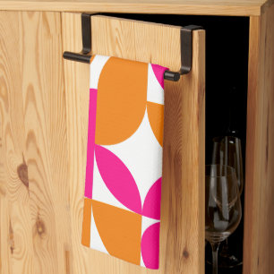 Mid Century Modern Abstract 26 Pink and Orange Tea Towel