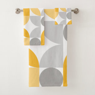 Mid Century Modern Abstract 26 Yellow, Grey Bath Towel Set