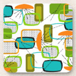 Mid-Century Modern Abstract #57 Coaster<br><div class="desc">Mid-Century Modern Abstract in orange,  lime and teal.  Background colour is customisable.</div>