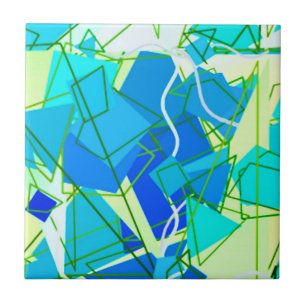 Mid-Century Modern Abstract, Aqua & Cerulean Blue Ceramic Tile