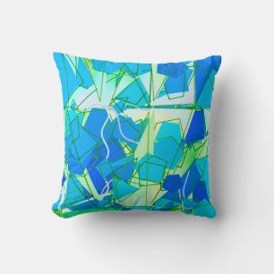 Mid-Century Modern Abstract, Aqua & Cerulean Blue Cushion
