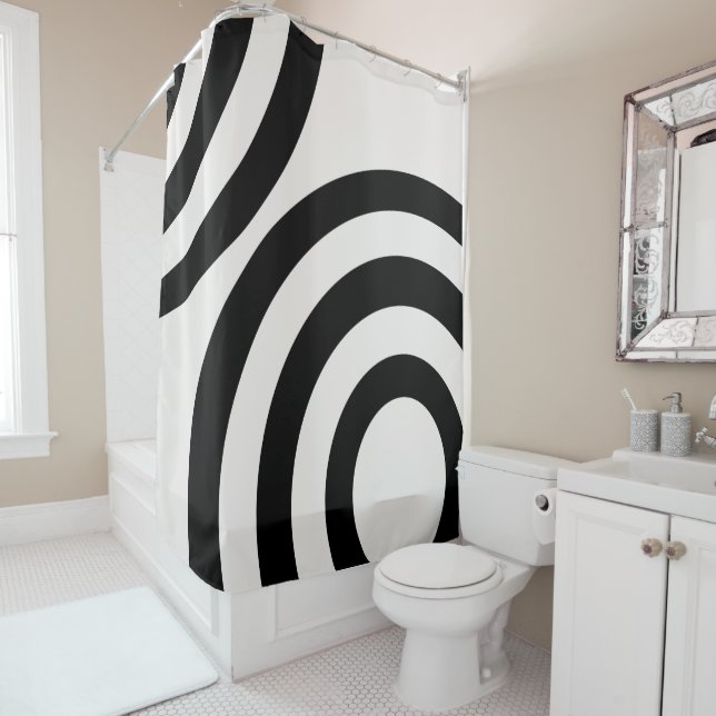 Mid Century Modern Abstract Arches Black And White Shower Curtain (In Situ)