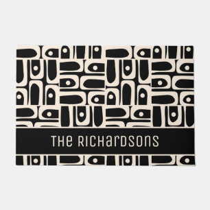 Mid Century Modern Abstract Black and Cream Piquet Doormat