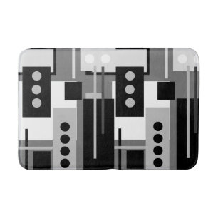Mid Century Modern Abstract Black White and Grey   Bath Mat