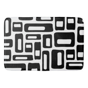 Mid Century Modern Abstract Black & White Pattern Bath Mat
