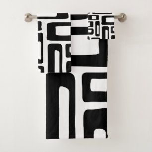 Mid Century Modern Abstract Black & White Pattern Bath Towel Set