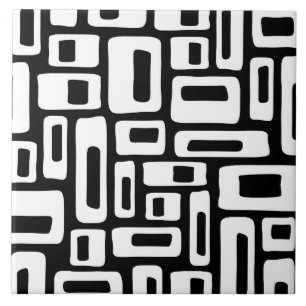 Mid Century Modern Abstract Black & White Pattern Ceramic Tile
