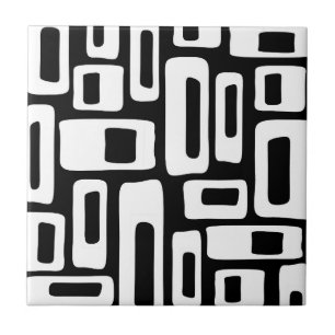 Mid Century Modern Abstract Black & White Pattern Ceramic Tile