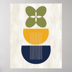 Mid Century Modern Abstract Botanical Blue Yellow Poster