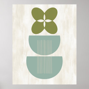 Mid Century Modern Abstract Botanical Mint Green Poster