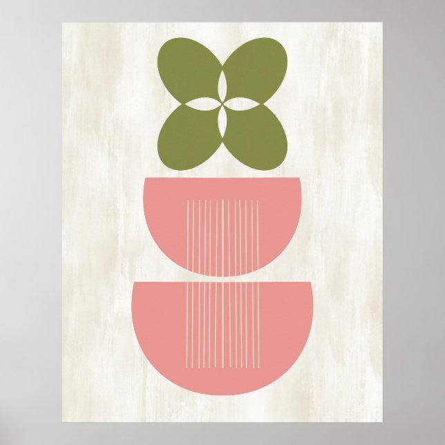 Mid Century Modern Abstract Botanical Pink Green Poster (Front)