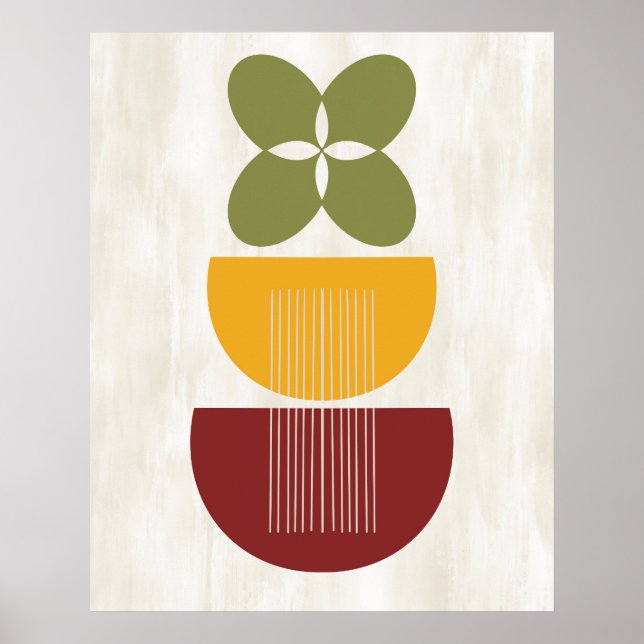 Mid Century Modern Abstract Botanical Red Yellow Poster (Front)