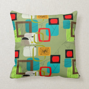 Mid-century Modern Abstract Celery Green Cushion