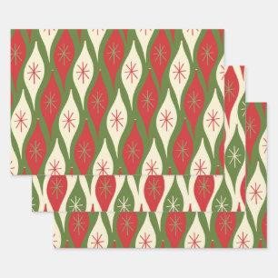 Mid-Century Modern Abstract Christmas Ornaments Wrapping Paper Sheet