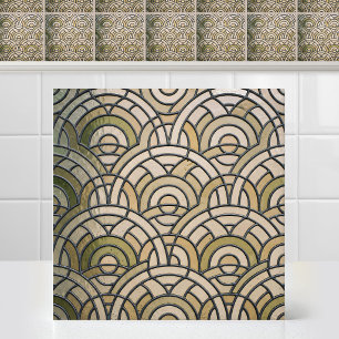 Mid Century Modern Abstract Circles Stained Glass Ceramic Tile
