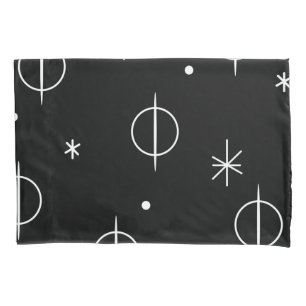Mid Century Modern Abstract Circles Stars Black Pillowcase