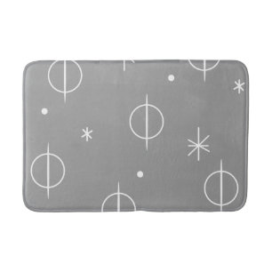 Mid Century Modern Abstract Circles Stars Grey Bath Mat