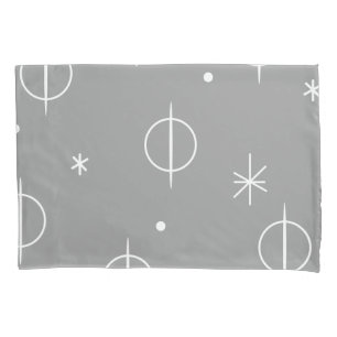 Mid Century Modern Abstract Circles Stars Grey Pillowcase