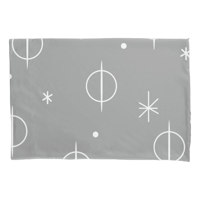 Mid Century Modern Abstract Circles Stars Grey Pillowcase (Front)