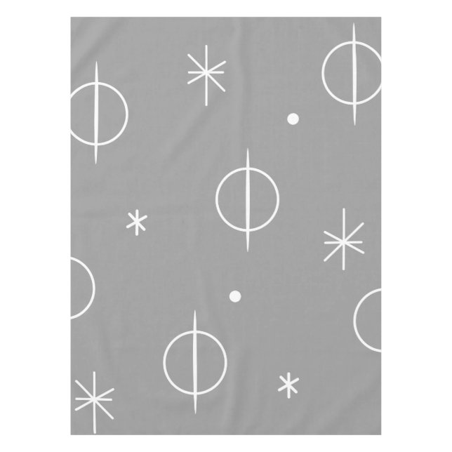 Mid Century Modern Abstract Circles Stars Grey Tablecloth (Front)