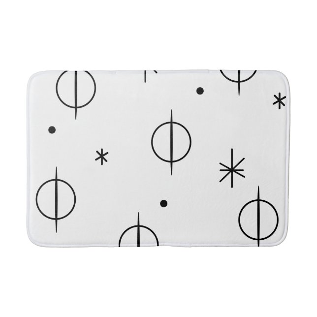Mid Century Modern Abstract Circles Stars White Bath Mat (Front)