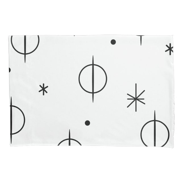 Mid Century Modern Abstract Circles Stars White Pillowcase (Front)