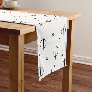 Mid Century Modern Abstract Circles Stars White Short Table Runner