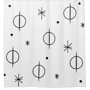 Mid Century Modern Abstract Circles Stars White Shower Curtain