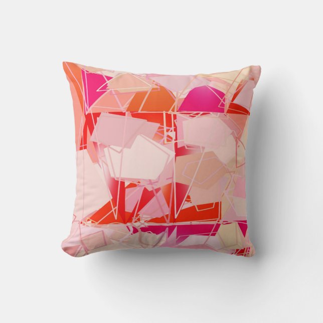 Mid-Century Modern Abstract, Coral Pink & Fuchsia Cushion (Front)