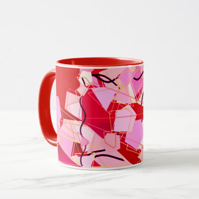 Mid-Century Modern Abstract, Dark Red and Pink  Mug (Front Left)