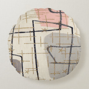 Mid Century Modern Abstract Fabric Round Pillow