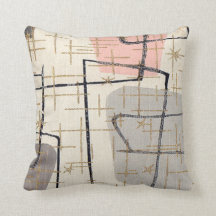 Mid Century Modern Abstract Fabric Throw Pillow