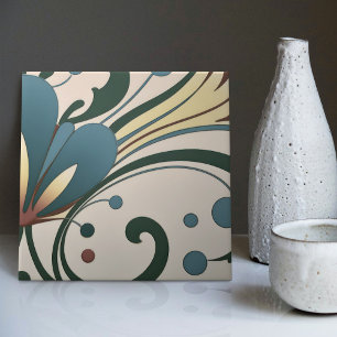 Mid-Century Modern Abstract Floral Symmetry Ceramic Tile