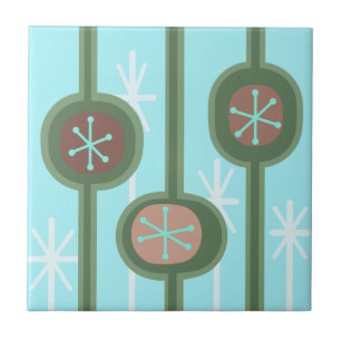 Mid Century Modern Abstract Flowers (Spring) Ceramic Tile