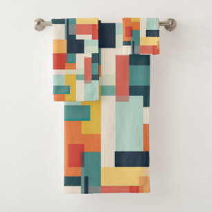 Mid Century Modern Abstract Geometric Colour Block Bath Towel Set