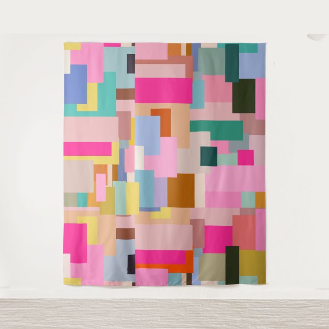 Mid Century Modern Abstract Geometric Colour Block Tapestry (Front)