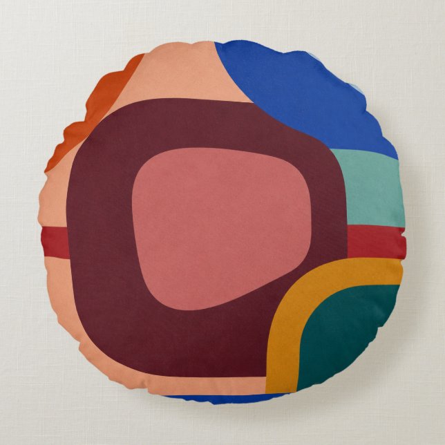 Mid-Century Modern Abstract Geometric Pattern Round Cushion (Front)