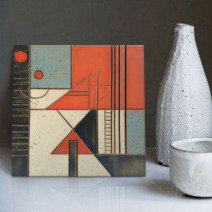 Mid-Century Modern Abstract Geometric Symmetry Ceramic Tile