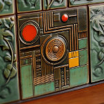 Mid-Century Modern Abstract Geometric Symmetry Ceramic Tile<br><div class="desc">This exquisite mid-century modern ceramic tile is a loving homage to the time-honoured Arts and Crafts movement. Expertly crafted in our Barcelona workshop, it features abstract symmetrical shapes and imitates the captivating allure of mid-century modern faux relief tiles. The symmetrical designs echo a harmonious balance, the ideal expression of abstract...</div>
