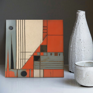 Mid-Century Modern Abstract Geometric Symmetry Ceramic Tile