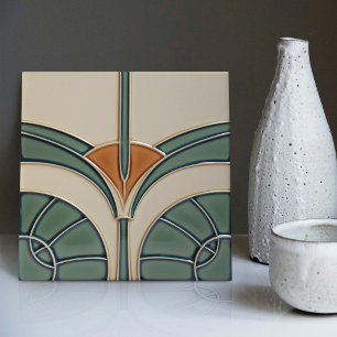 Mid-Century Modern Abstract Geometric Symmetry Ceramic Tile