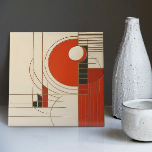 Mid-Century Modern Abstract Geometric Symmetry Ceramic Tile