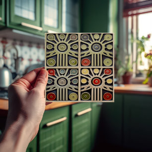 Mid-Century Modern Abstract Geometric Symmetry Ceramic Tile