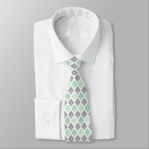 Mid-Century Modern Abstract Green & Grey Trees Tie