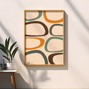 Mid Century Modern Abstract Green, Orange, Umber Poster