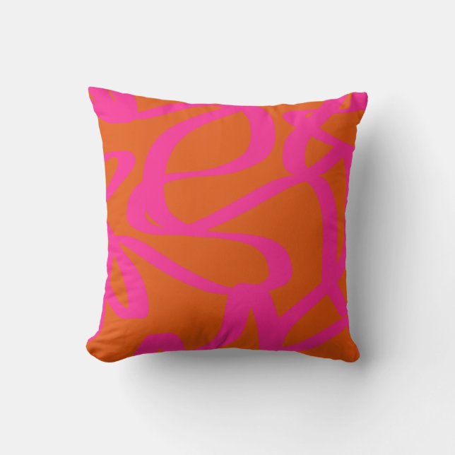 Mid Century Modern Abstract Lines Orange And Pink Cushion (Front)